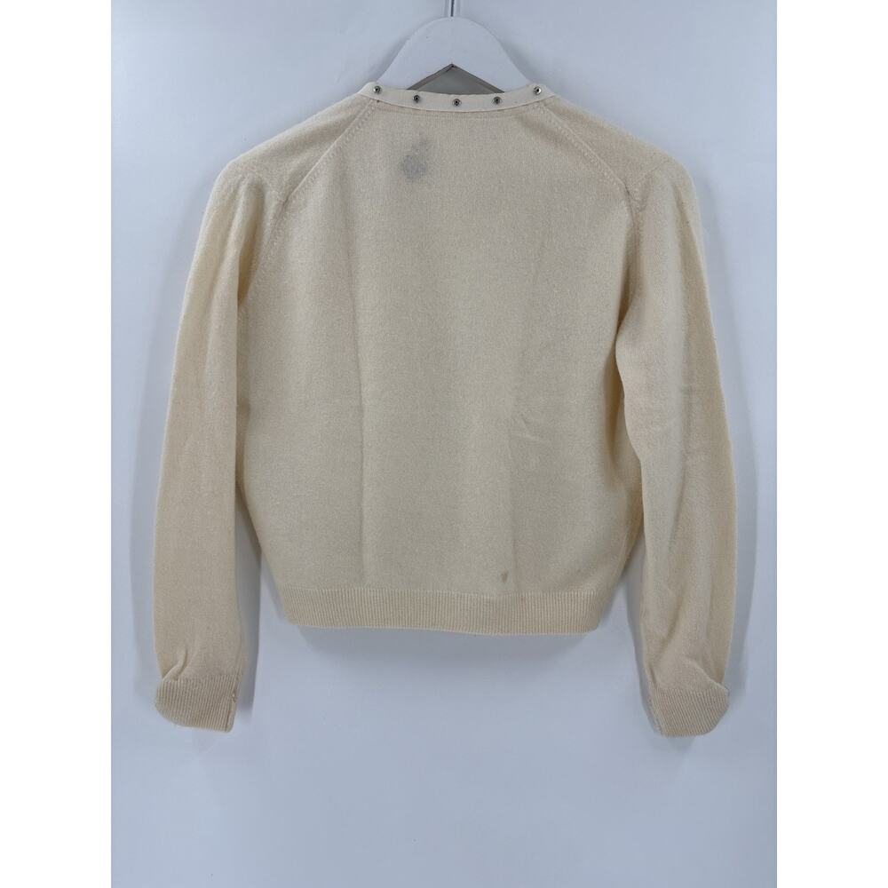 Regalia Furs 50s Vintage Cardigan Sweater Womens Small Ivory Cashmere Lace Knit - Picture 9 of 16